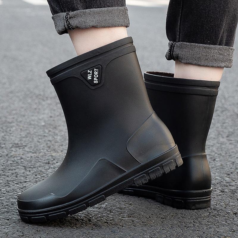 Новые утолщенные дождевые ботинки мужские короткие непромокаемые ботинки с нескользящей подошвой износостойкие средней высоты теплые ботинки резиновые ботинки
