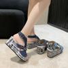 Women Wedge Denim Super High Heels Sandals Women Wedges Platform Dress Slippers 2024 Summer Designer Rhinestone Pumps Zapatillas