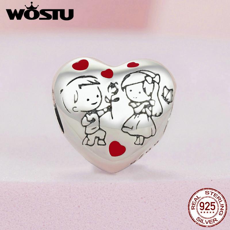 WOSTU 925 Sterling Silver Lovely Little Boy & Girl Charm Beads For Women Fit Original Charms DIY Necklae Birthday Jewelry Gift
