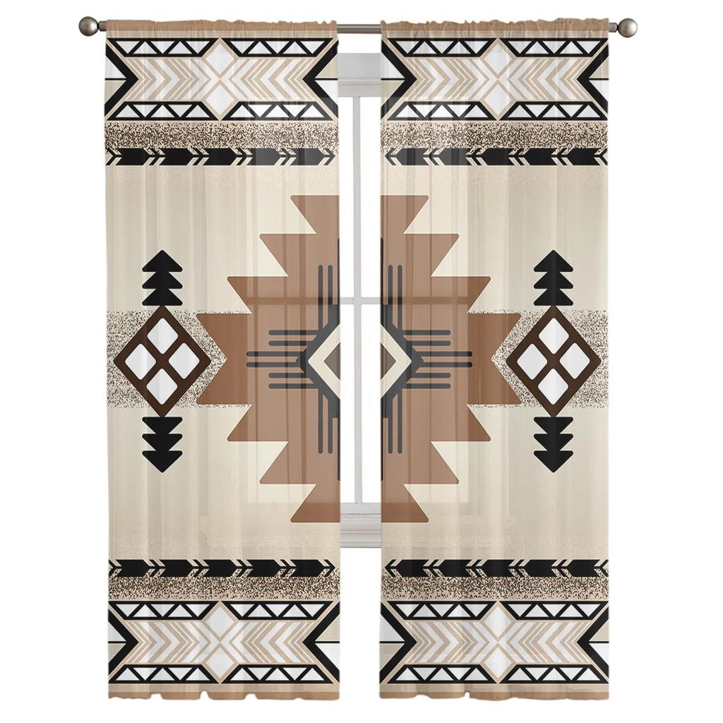 Прозрачные шторы с индийской геометрической графикой для гостиной, спальни, тюлевые занавески для кухни, вуаль, шторы, жалюзи, панели