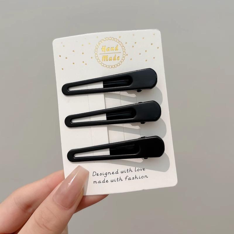 Элегантная черная металлическая заколка для волос для женщин - на лоб, для челки, в стиле «утиный клюв»