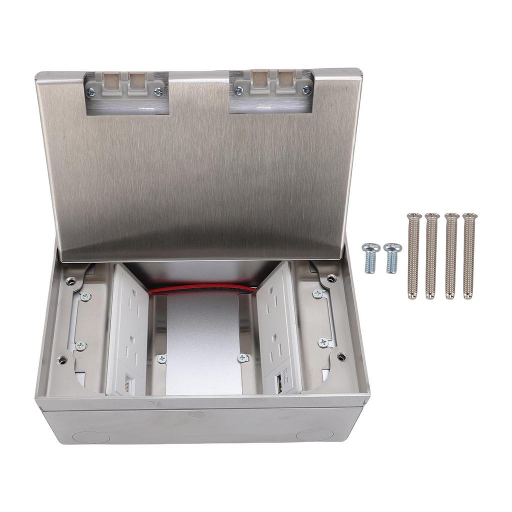 Recessed Floor Electrical Outlet Kit Flat Concealed Duplex 4 X 3 Prong Receptacle USB A Network Port Outlet Water Proof