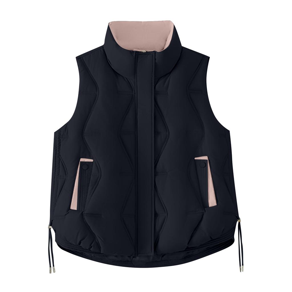 Женский модный жилет на пуговицах однотонного цвета со стоячим воротником и карманами