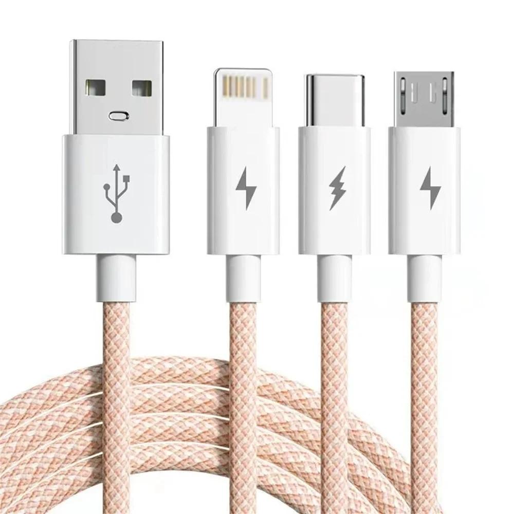 Universal 3-in-1 USB C Charging Cable for iPhone Samsung Android 6A Fast Charge Type-C Micro USB 1.2M Nylon Quick Charger Cord