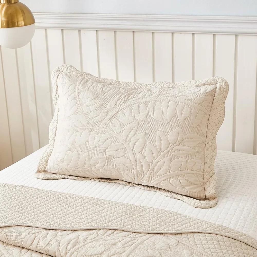 1-Piece 100% Cotton Twin Quilt Set Embroidered Quilted Bedding Bedspread Natural Beige Freight Free Nap Blanket Plaid