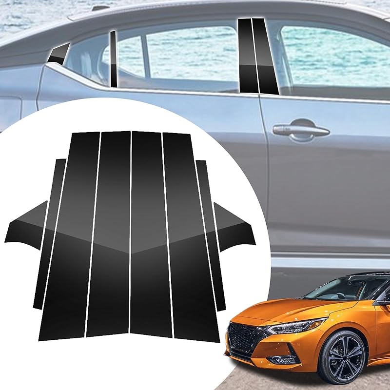 6pcs Glossy Black Exterior Door Window Pillar Posts Molding Cover Panel Trim Stickers Side Door Window Cover Trim Kits for Honda Civic 11th Gen