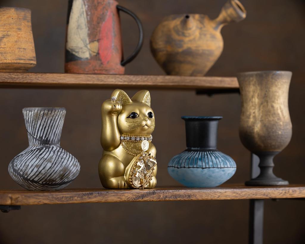 Счастливый кот Миллионер Кот-правая рука Счастливый кот Манеки Кот Счастливый фэн-шуй Украшение Коробка для пожертвований Золото (S-SIZE Золотой) Поднятый/Керамика_Счастливый (мл_С