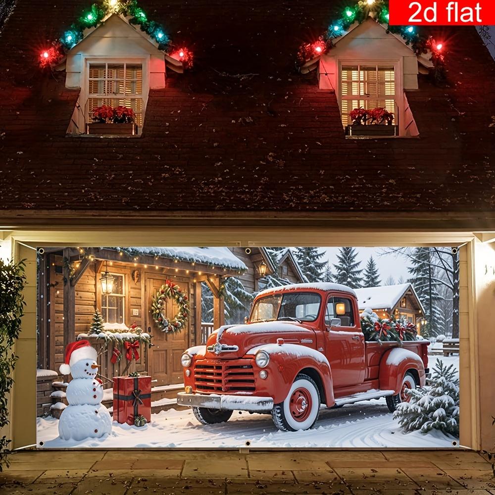 Winter snow scene pickup truck garage door, easy-to-hang outdoor holiday decorations, suitable for Christmas