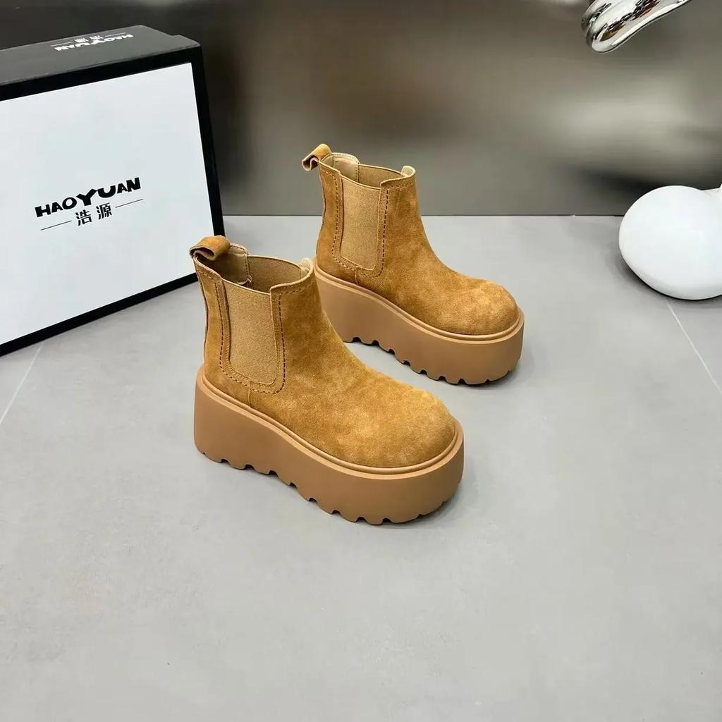 Ботильоны на платформе для снега для женщин, замшевые туфли на плоской подошве, женская обувь 2024 года, тренд, готика, зима, новая классика, мода, мотоциклетные ботинки для женщин