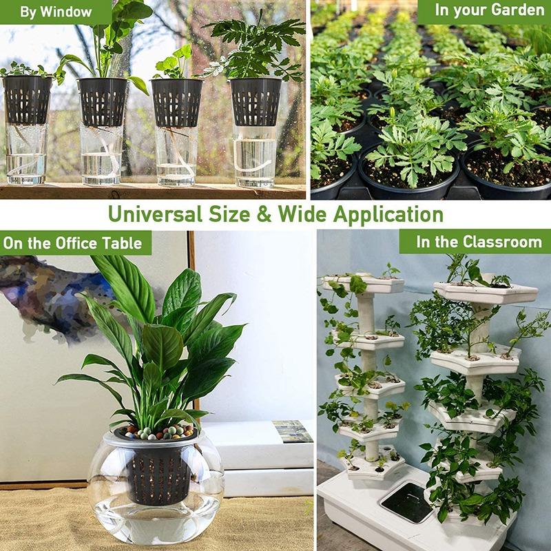 J1UL1N 3 Inch Net Cup Hydroponic Tank, 50Pack Hydroponic Planting Basket, Used For Hydroponics, Slotted Mesh, Black And White