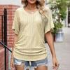 Summer Women's T-shirt with Hollowed Out V-neck Pleated Casual Top Shirt