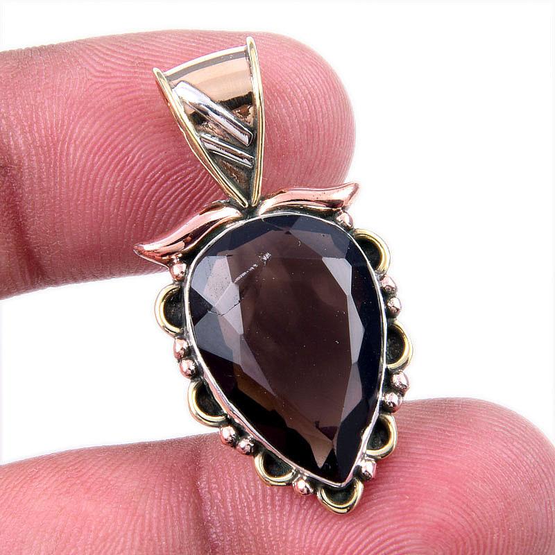 Подвеска из натурального черного оникса из стерлингового серебра 925 пробы в двух тонах 1,25 дюйма A1f38