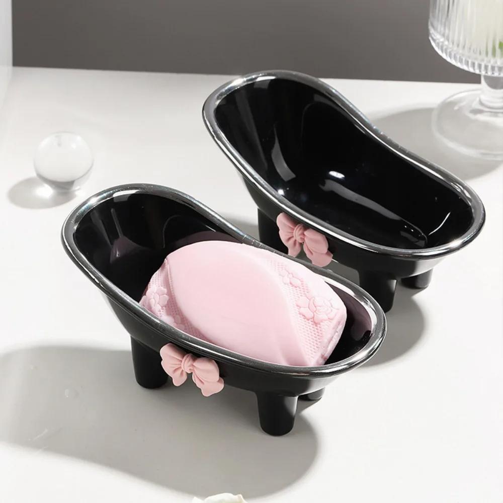 1pc Adorable Bow-tie Soap Box Creative Bathtub-shaped Soap Holder.