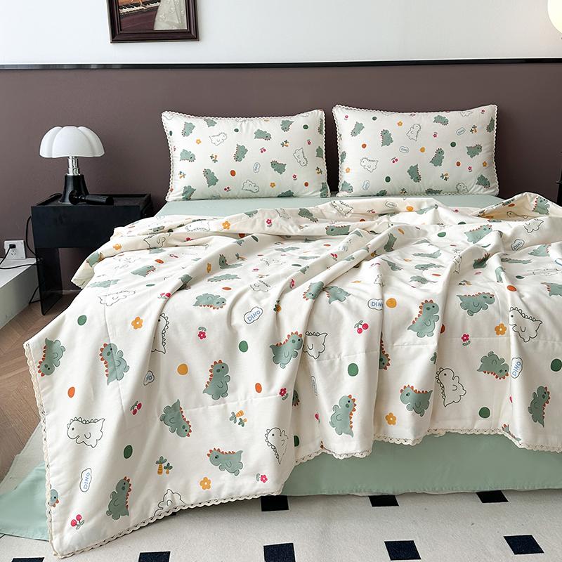 Rose Garden Vintage Floral Summer Quilt Khaki 100% Cotton Reversible Thin Comforter Bedding Set Air Conditioner Quilts Bedspread