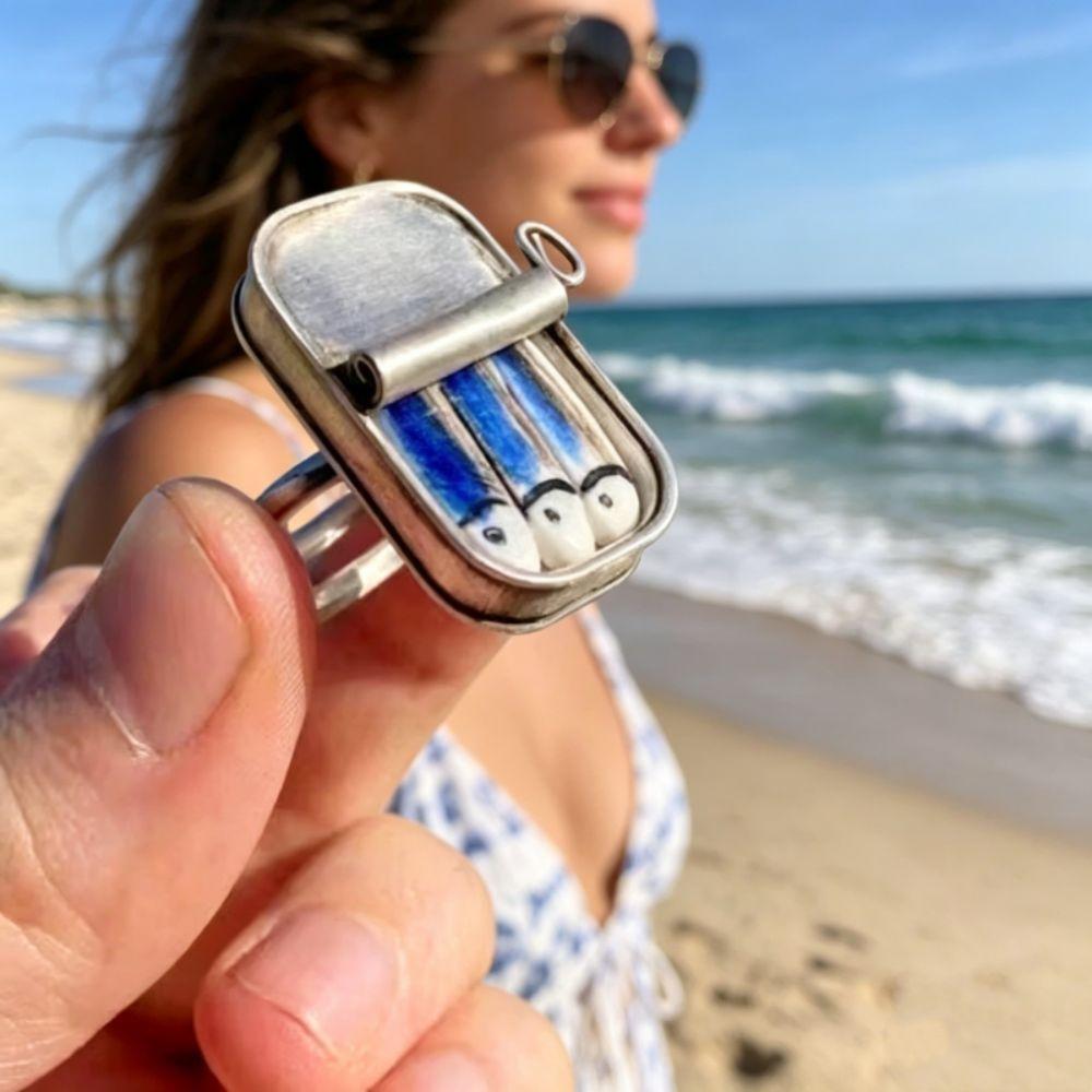 Unique Sardines Finger Ring Gold Silver Fun Rings Fashionable Sardine Can Rings Women Men