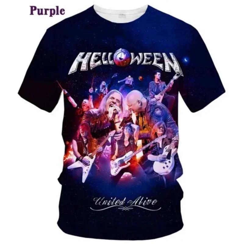 Футболка с 3D-принтом Rock Band Helloween для женщин и мужчин, летняя, с круглым вырезом, коротким рукавом, модная, с графическим рисунком, футболки для косплея