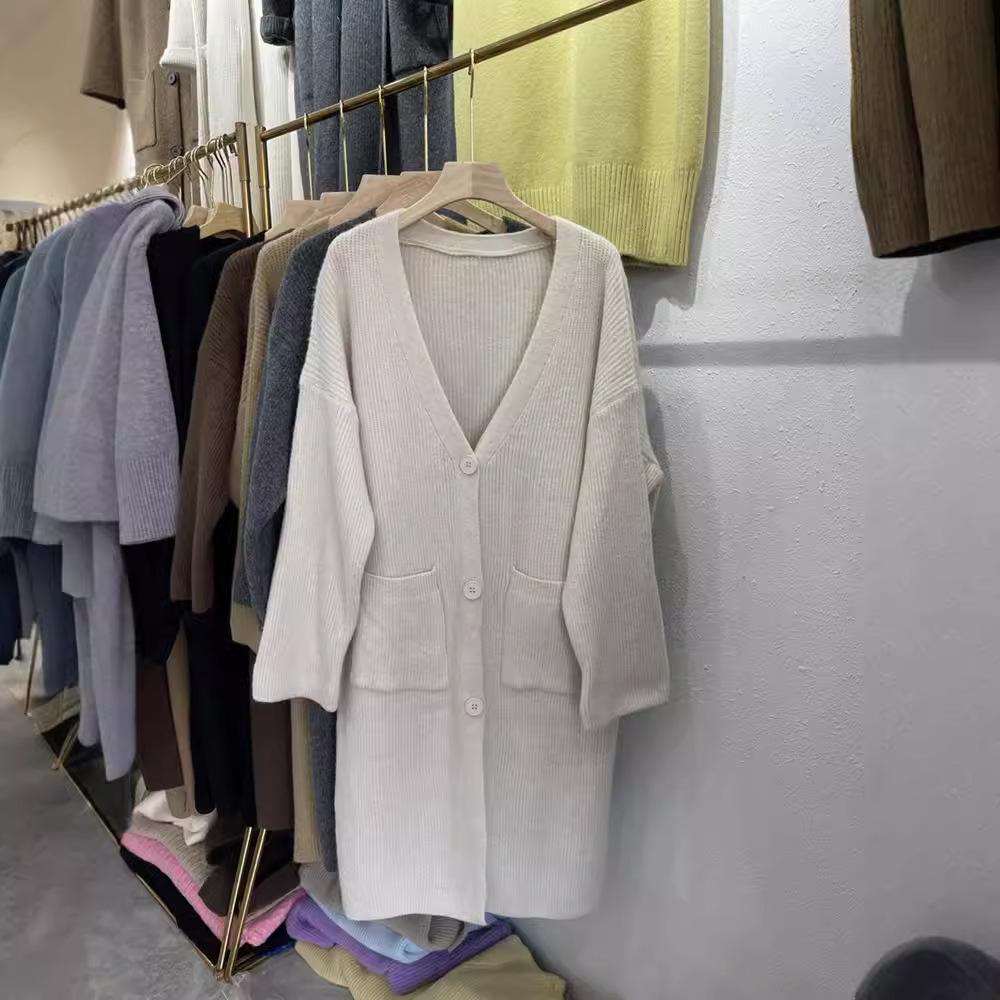 Свитер средней длины, кардиган, женская куртка в стиле ленивой вязки на осень и зиму, свитер выше колена, свободный вязаный свитер, верхняя одежда