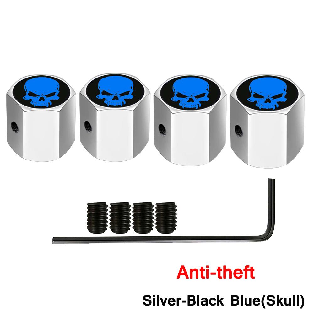 DSYCAR Anti-theft Valve Stem Caps for Cars, Trucks, Motorcycles Skull Style Tire Valve Dust Caps, Dustproof Seal Lock Tight Fit