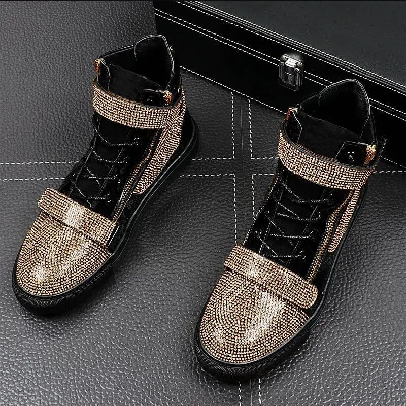 Мода Уютные Мужская Мода Повседневные Ботильоны на Пружинной Подошве Осень Высокий Верх Застежка-липучка Роскошные Дизайнерские Кроссовки Мужская Молодежная Тренд Обувь