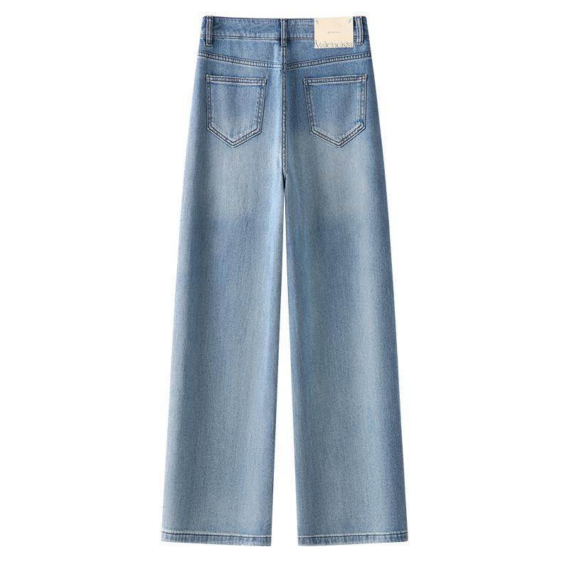 Женские светло-голубые джинсы из денима с высокой талией и широкими штанинами, лето 2026