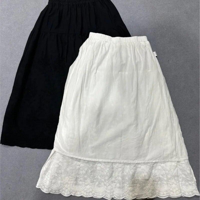 Johnature Женские юбки с японской вышивкой, летние повседневные однотонные свободные кружевные юбки с эластичной резинкой на талии Mori