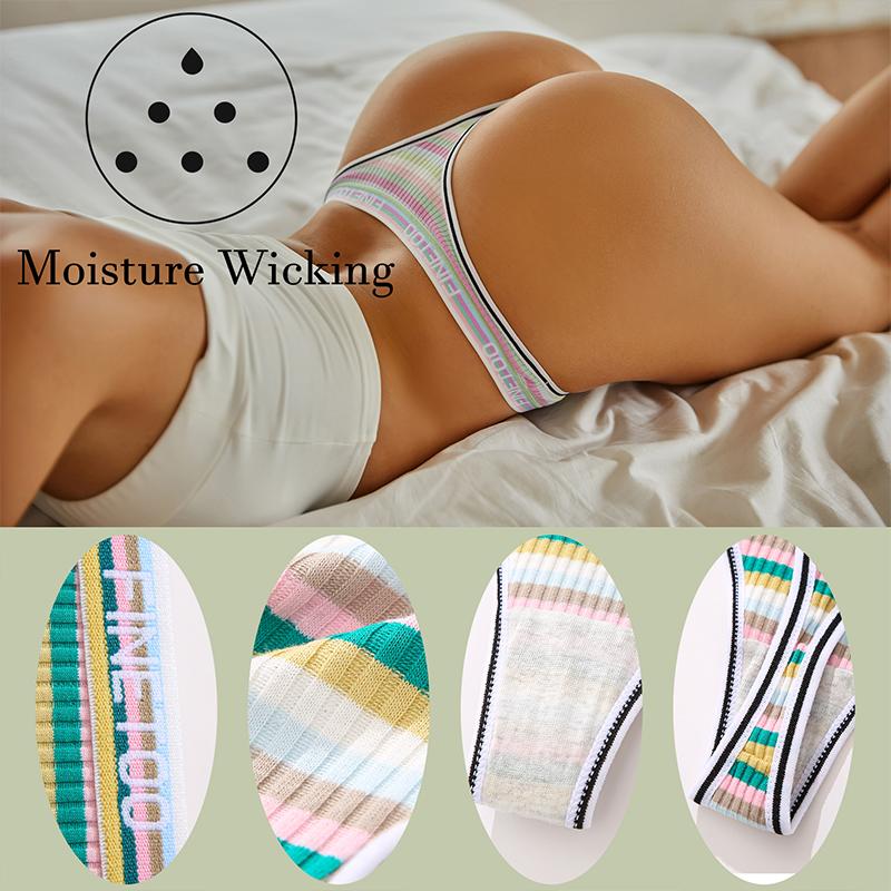 4Pcs/Set Women Cotton Colorful Stripe Panties Sexy Underwear G-Strings Rainbow Thongs Female Soft Breathable Intimates Lingerie