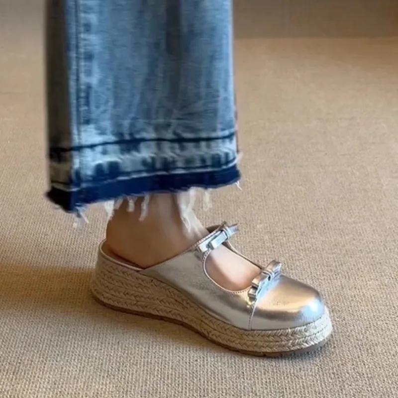 Женская обувь 2025 Закрытый носок Женские тапочки Новые Уличные Повседневные С бантом-бабочкой Бестселлер Удобные Тапочки на танкетке