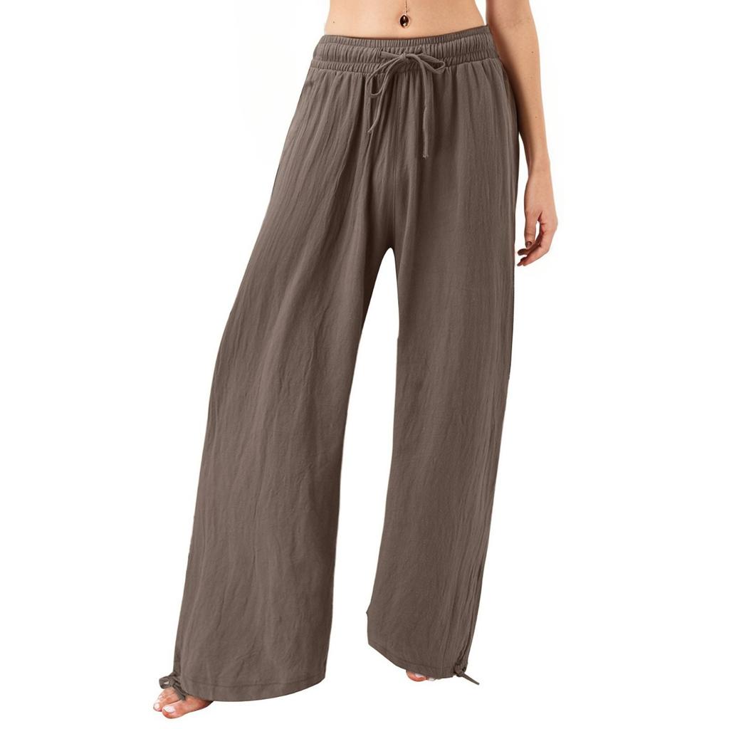 Женские повседневные свободные хлопковые льняные брюки с 9 брюками и широкими штанинами с карманами