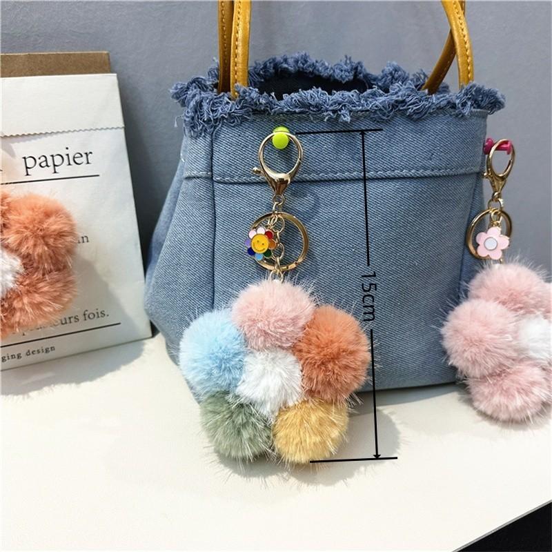 Cherry Blossom Hair Ball Car Keychain Small Fresh Color Plush Flower Mobile Phone Pendant Flower Bag Pendant Gift