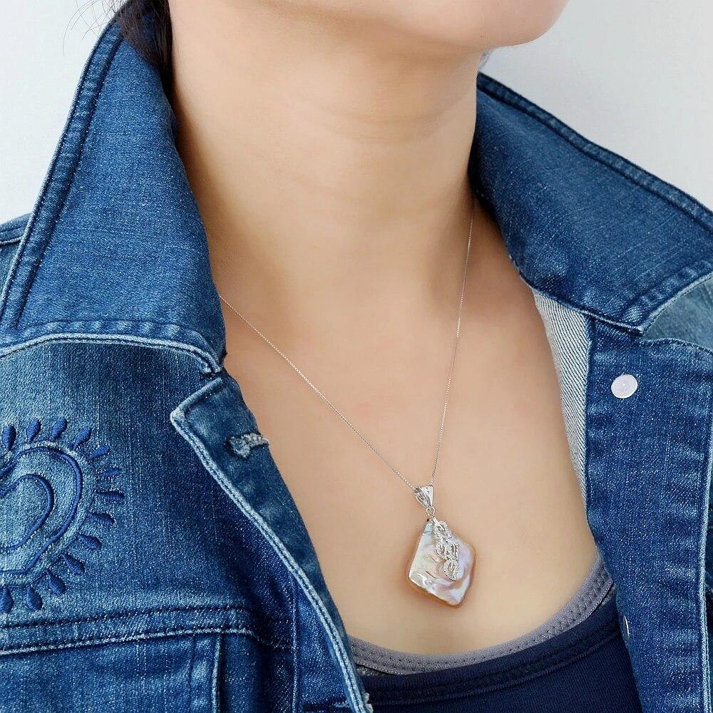 Кулон в стиле барокко, фиолетовый квадратный кулон с натуральным жемчугом, серебряное ожерелье с подвеской из кубического циркония для женщин