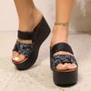 Fashion 2025 Women's Wedge Heel Slippers New PU Leather Elegant Fashion Pattern Design Casual Open-toe Summer Thick-soled Sandals
