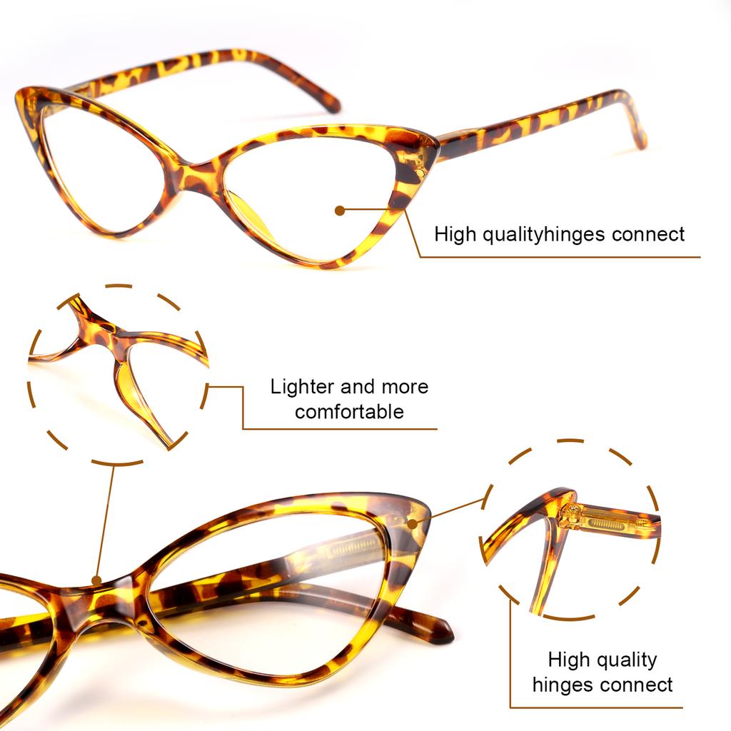 5PCS Fashion Cat Eyes Reading Glasses Ultralight Small Frame Clear Lens Presbyopic Eyeglasses For Women Men With +1.0 To +3.0