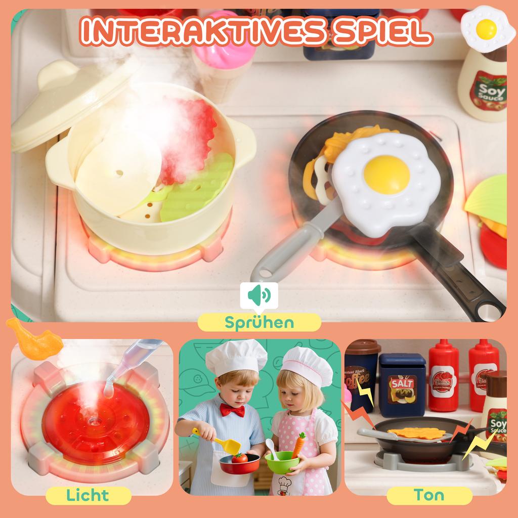 92-Piece Kitchen Set for Children, Faucet, Plastic, 3-6 Years, Green