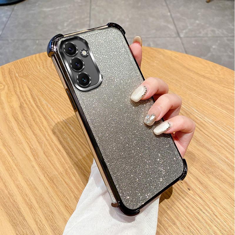 Подходит для Samsung S25ultra Гальванизированный чехол для мобильного телефона с эффектом вспышки S24FE Подушка безопасности на четырех углах Противоударный A73 Прозрачный A56 Комплект