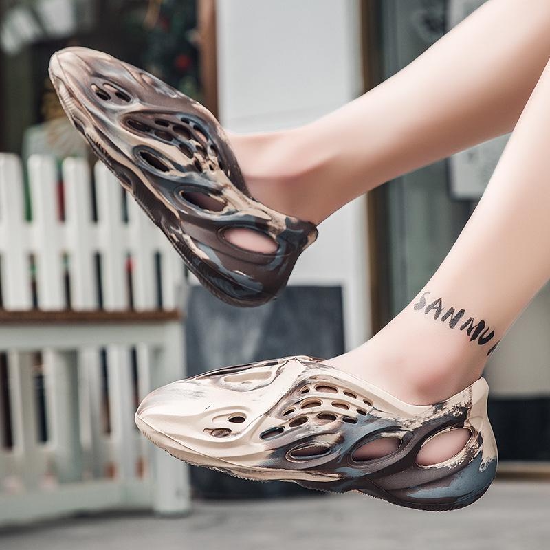 Новые модные стильные быстросохнущие унисекс-сабо, прогулочные туфли, легкие скользящие тапочки, камуфляжные туфли с отверстиями, сандалии, пляжная обувь 36-45