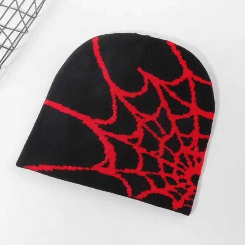 Fashion Knitting Spider Web Design Hat for Men Women Pullover Pile Cap Y2k Goth Warm Beanie Hats New Hip-hop Street Cap