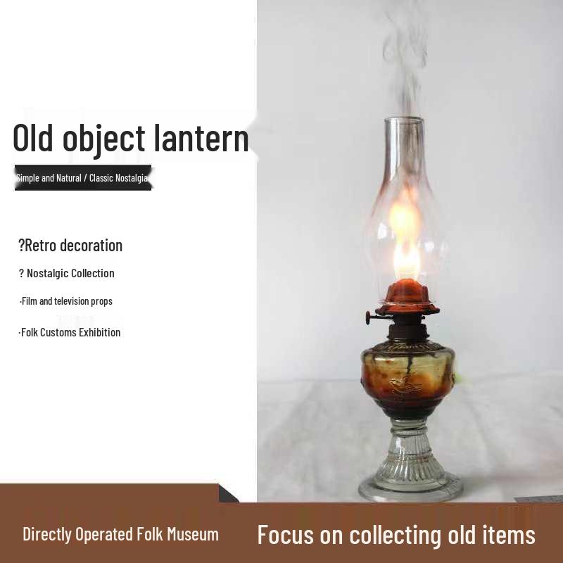 Керосиновая лампа 70-х годов с стеклянным абажуром - Ностальгический народный декор, реквизит