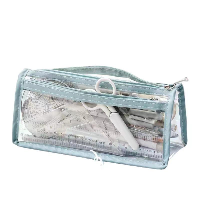 Transparent PVC Double Layer Pencil Case,Large Capacity Waterproof Makeup Bag Organizer for Cosmetics Stationery Travel,Students