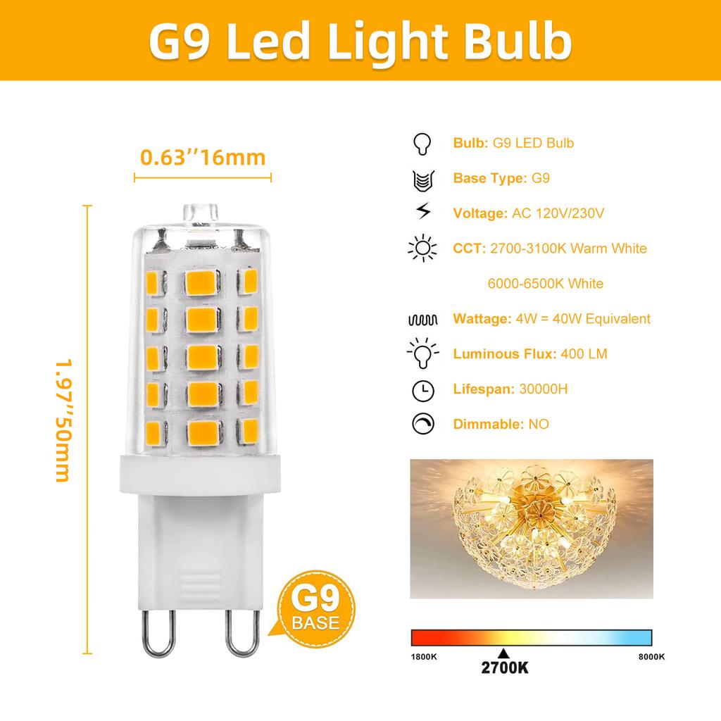 1-10Pcs 4W G9 LED Light Bulbs Dimmable G9 Base Bulbs for Chandeliers Replace 40W Halogen Lamp 120V 230V No-Flicker Home Lighting