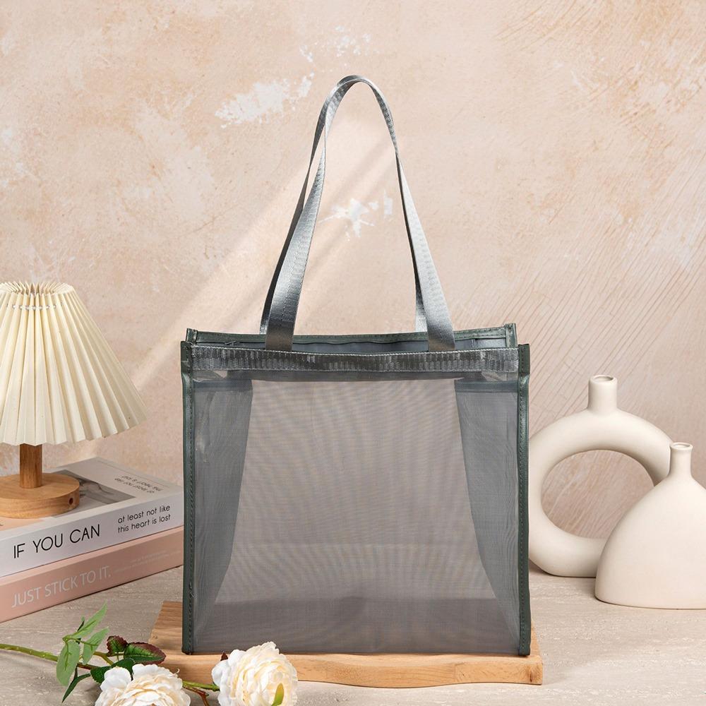 New Mesh Shoulder Bag Large Capacity Transparent Makeup Storage Bag Multifunctional Hollow Handbag Women
