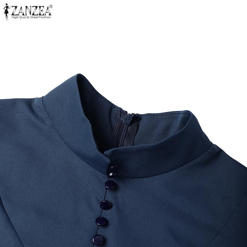 ZANZEA Женское модное платье А-силуэта с элегантным повседневным дизайном, воротником-стойкой и рукавами 3/4