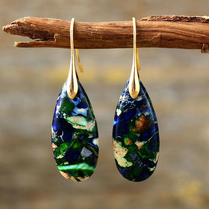 Bohemian Emperor Stone Water Drop Pendant Earrings European and American Popular Ins Jewelry