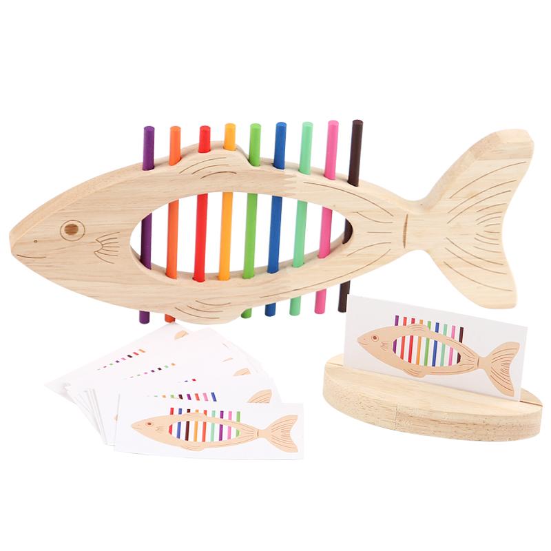 Montessori Color Matching Toy Wooden Fish Stick for Toddlers Color Sort Fine Training Game Puzzle Toy Early Education  Develop