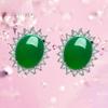 Серьги-гвоздики из стерлингового серебра S925 с инкрустацией из бриллиантов и зеленым халцедоном, элегантные женские серьги-гвоздики