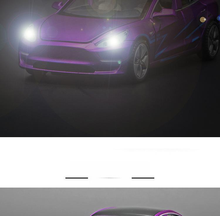 1:32 Tesla Model 3 Alloy Toy Car with Light & Sound Effects, Pull-Back Action.