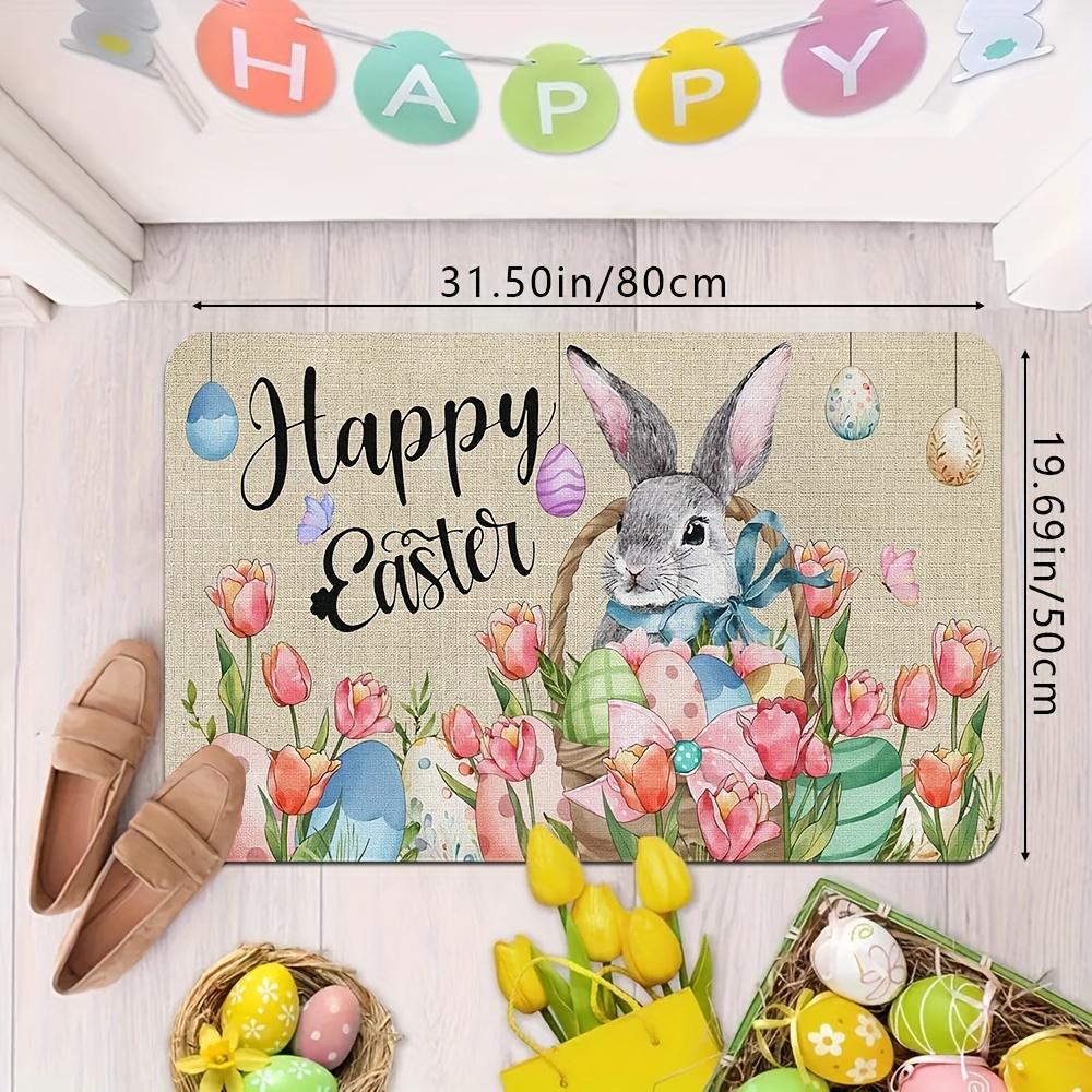 VIKAMA Easter Welcome Doormat Rabbit and Egg Design Indoor/Outdoor Non-Slip Mat Living Room & Bedroom Entrance Rug Home Decor