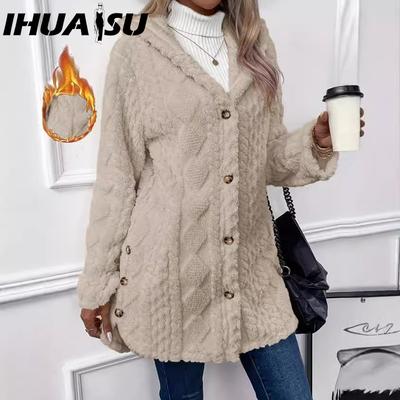 Осенне-зимний однотонный кардиган с капюшоном и пуговицами, повседневное пальто с длинным рукавом