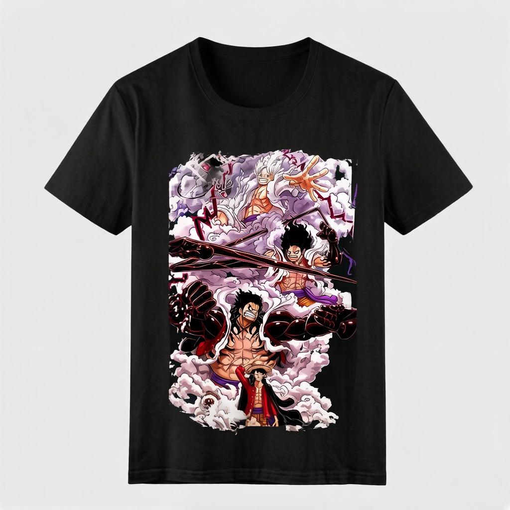 Футболка с принтом Luffy из One Piece. Удобная и высококачественная хлопковая одежда для родителей и детей.