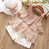 New Girls' Suit Skirt Floral Chiffon Two-Piece Set with Hat