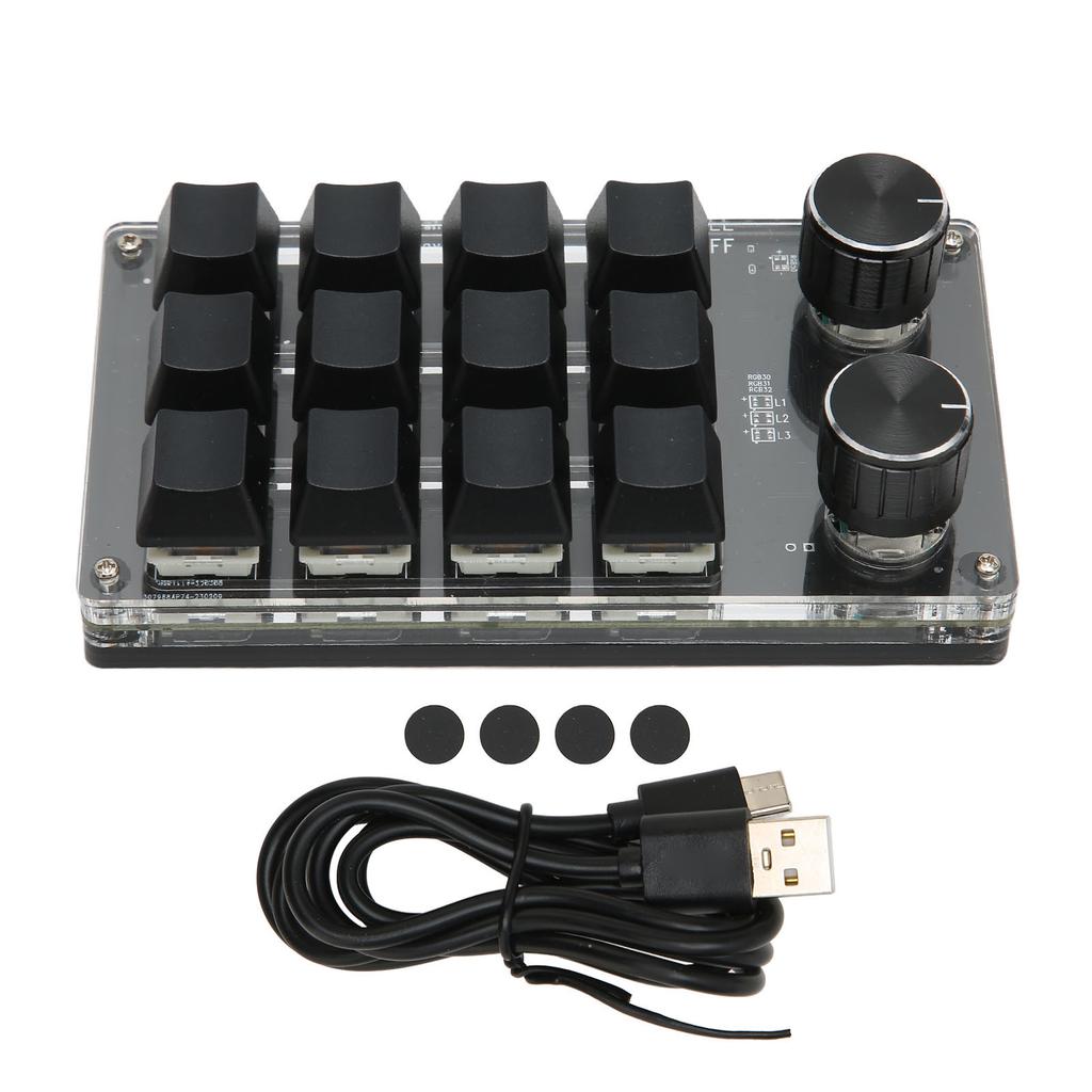 Mini Keypad 1 Handed Mechanical Keyboard Wired USB Programmable Macro 12 Key 2 Knob RGB Light Blue